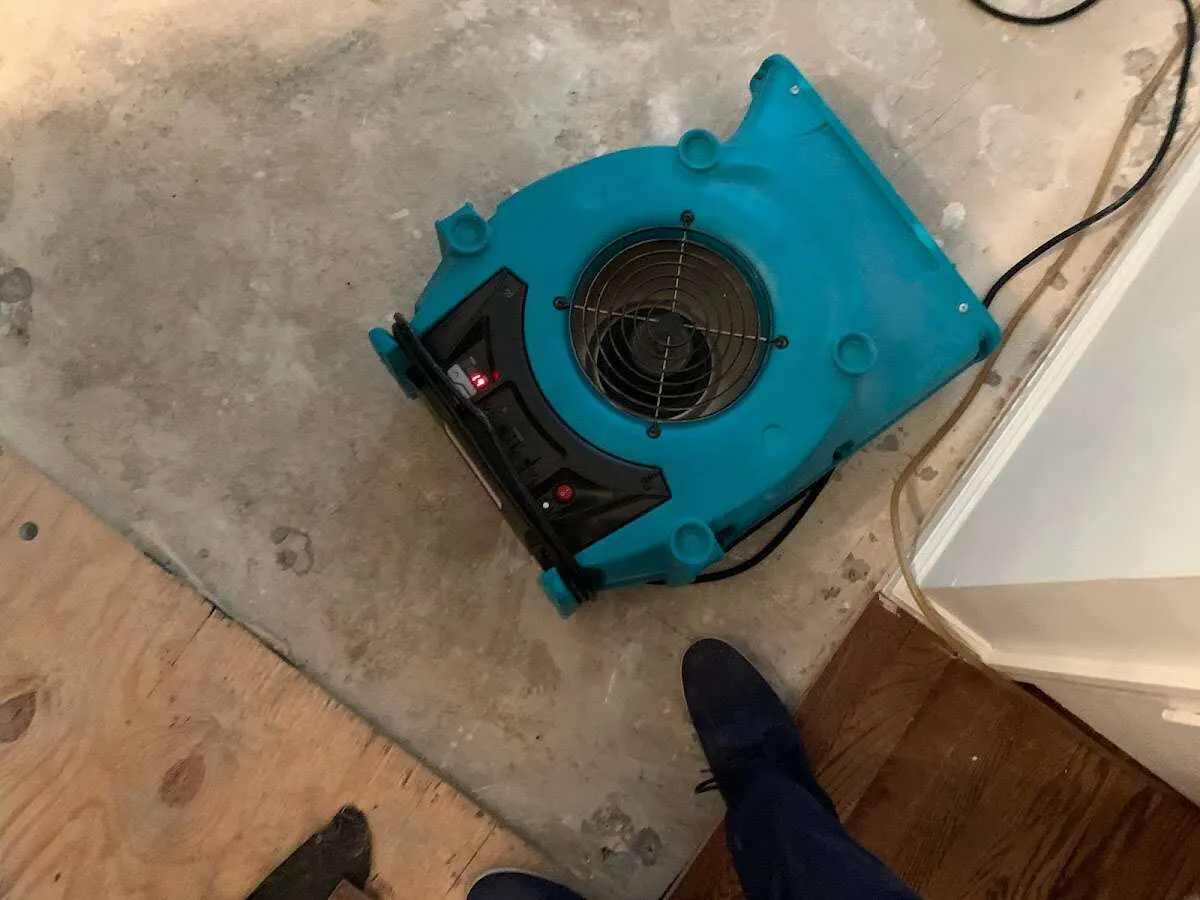 Air mover drying subfloor during Leak Detection & Repair in Abilene